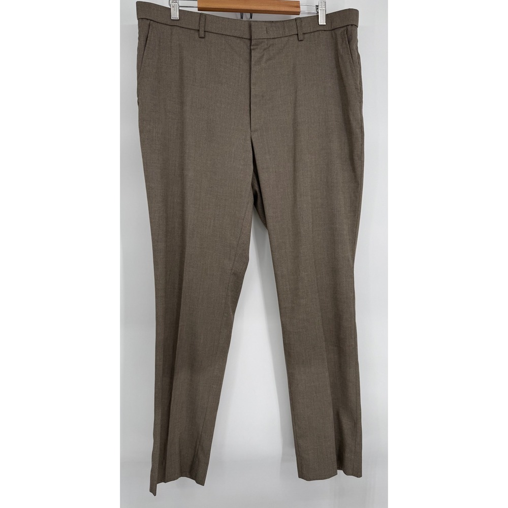 Awearness Kenneth Cole Essentials Mens Brown Dress Pants Sz 40x32 Stretch Flat